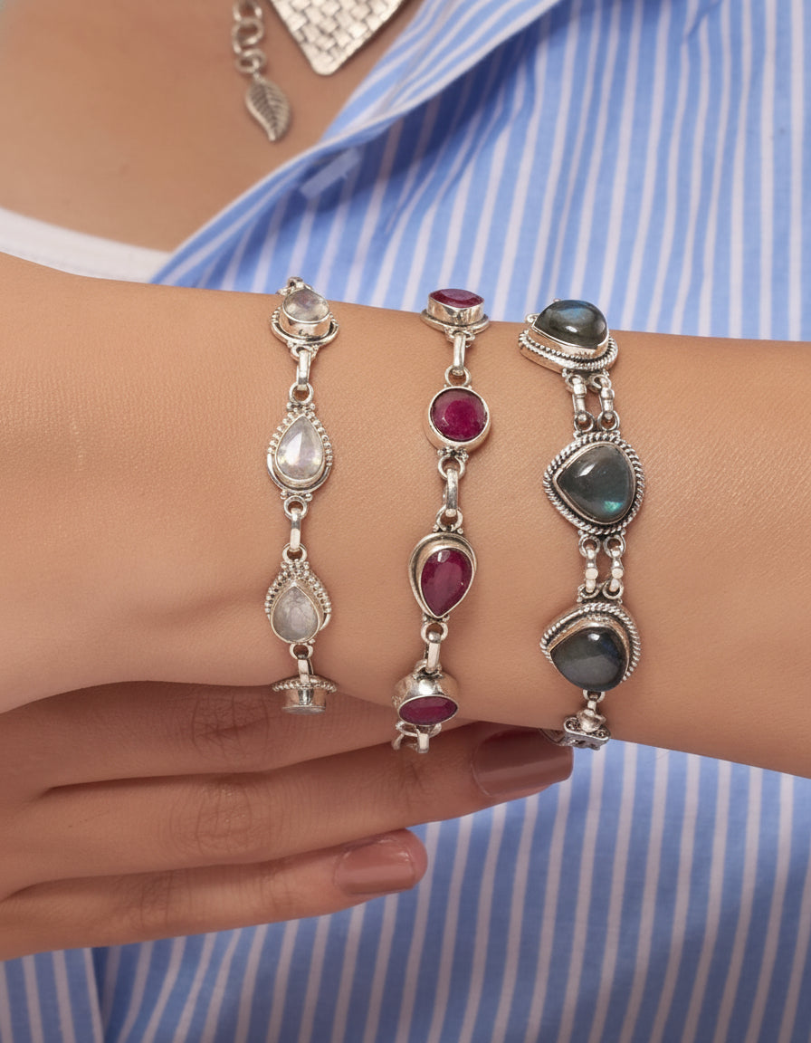 Ruby Round & Eye Drop Bracelet
